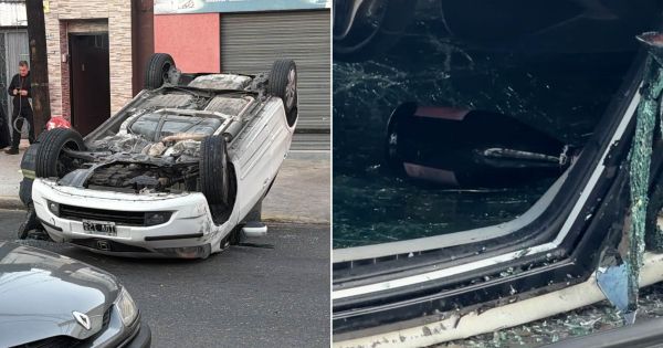 Una mujer chocó su auto contra dos vehículos estacionados y volcó: llevaba champagne y bebidas energizantes