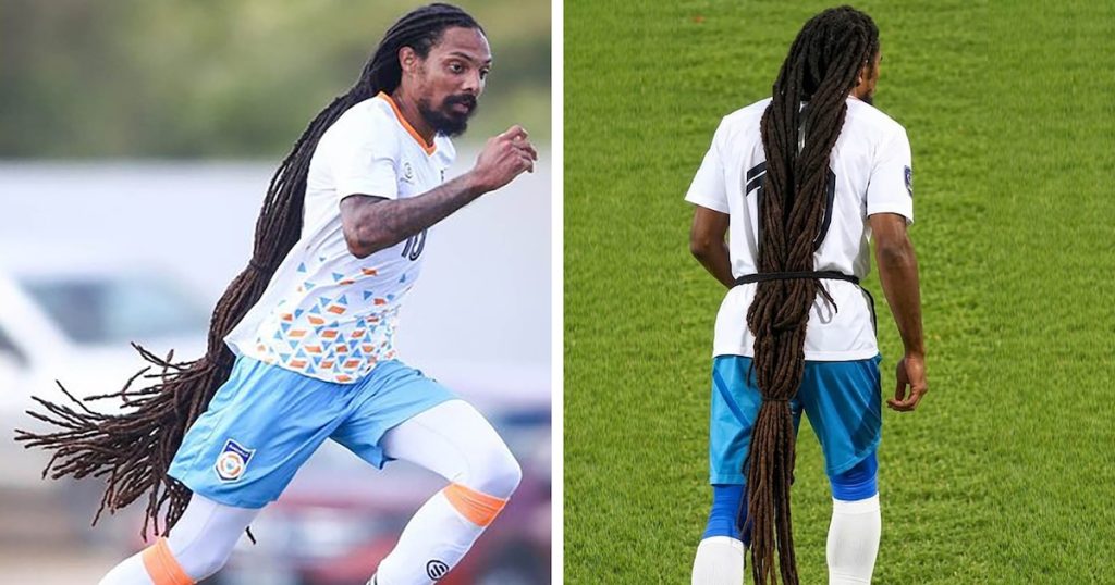 Juega en la selección que está penúltima en el ranking FIFA, tiene el pelo más largo del mundo y por su cabello hizo expulsar a dos rivales