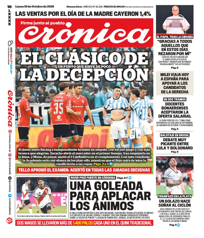 Tapas del lunes 19 de octubre de 2026