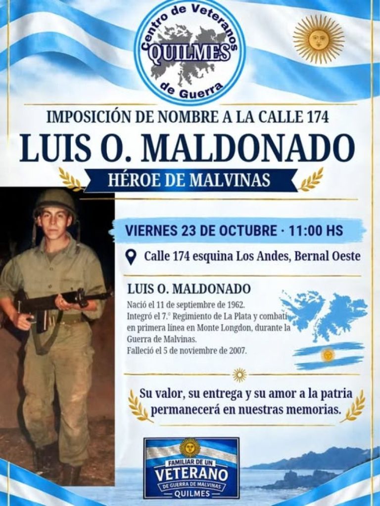 Impusieron el nombre de un veterano de Malvinas a la calle 174 de Bernal Oeste