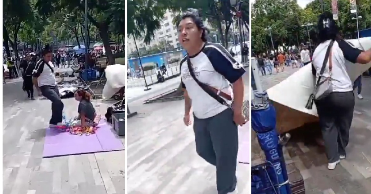 Mujer patea mercancía y retira lonas de vendedores ambulantes junto a Bellas Artes: “Que el gobierno les dé solución”