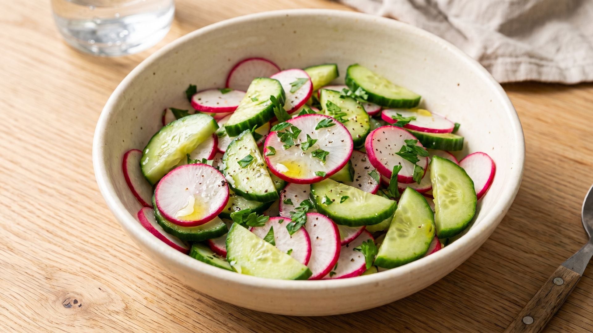 Receta de ensalada de rabanitos con pepino, rápida y fácil