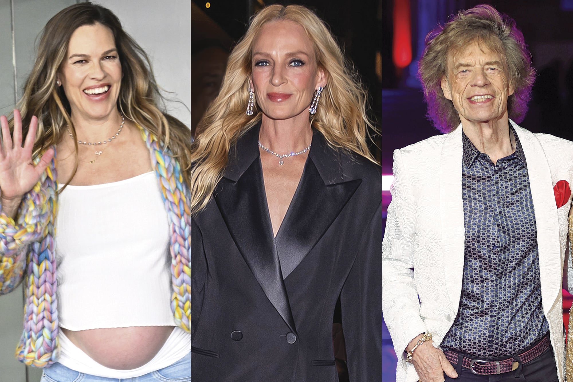 Qué se sabe de… Hilary Swank en la dulce espera, la fabulosa aparición de Uma Thurman y la cita de Mick Jagger con su pareja y el arte