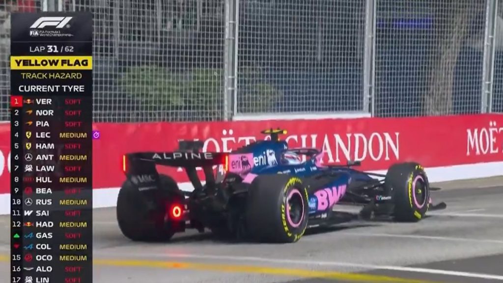 El momento en el que Colapinto abandonó el GP de Singapur: Alpine explicó cuál fue el problema